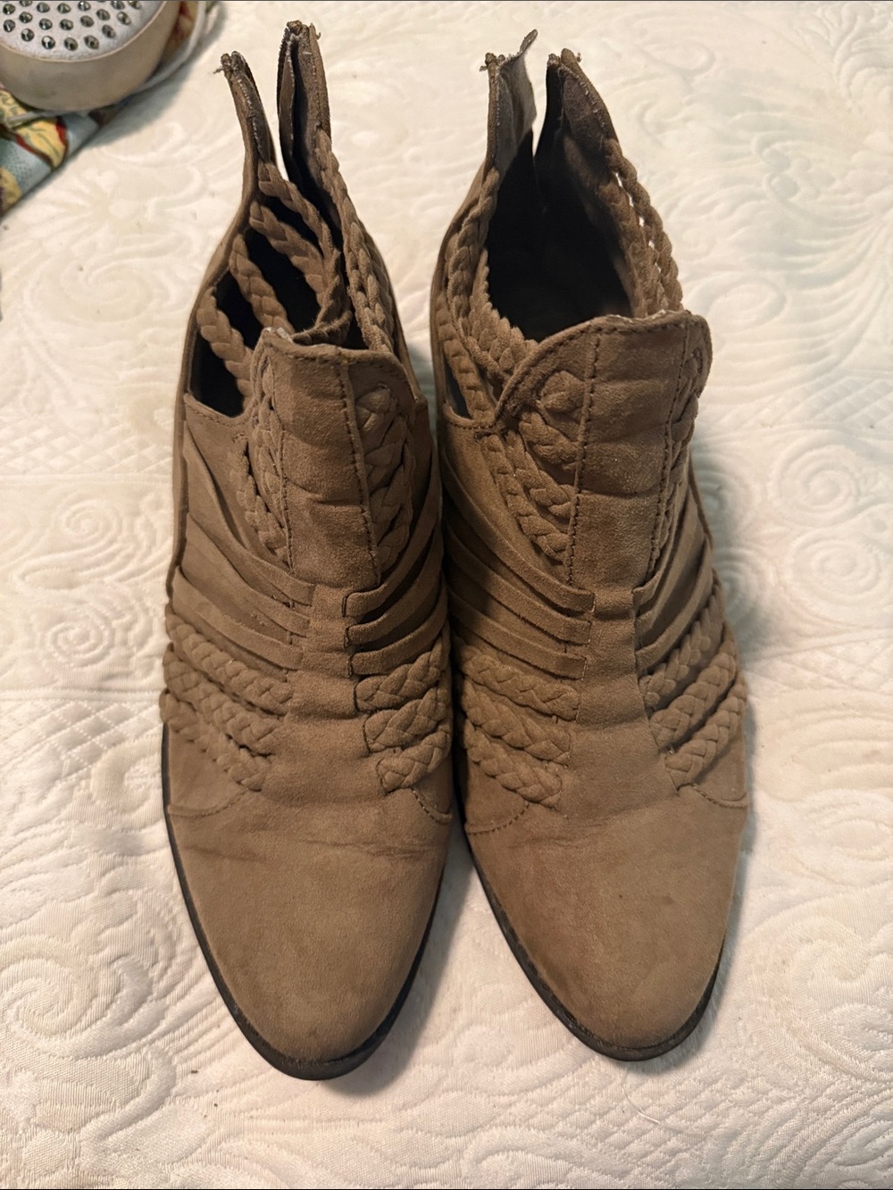 Etc Braided Suede Ankle Booties - Tan